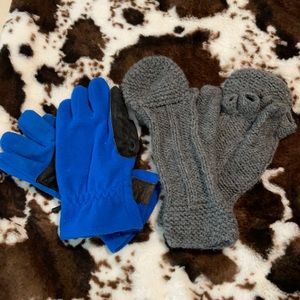 Two pairs of winter gloves one is hand knitted